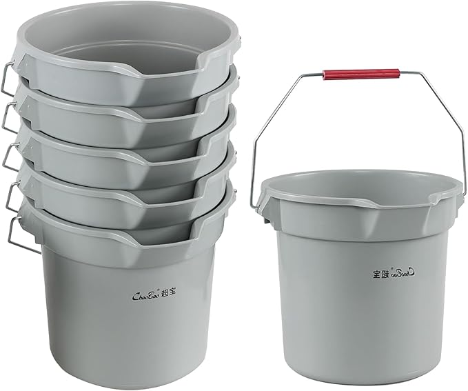 6 Packs Industrial Round Utility Pail with Handle, Commercial Utility Bucket, 14 Quart, Grey