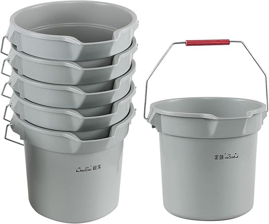 6 Packs Industrial Round Utility Pail with Handle, Commercial Utility Bucket, 14 Quart, Grey
