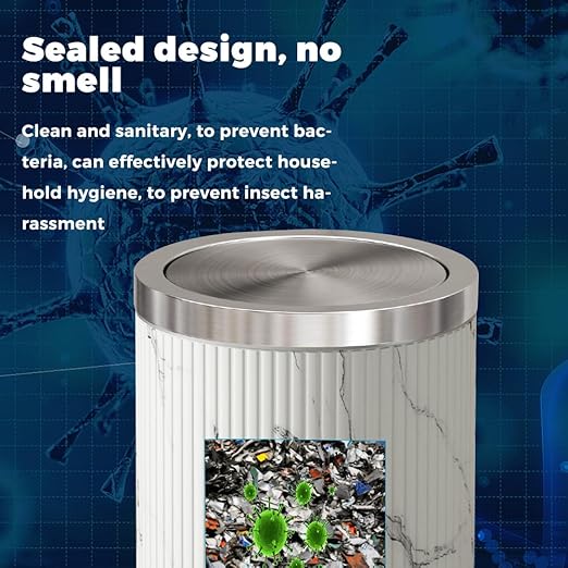 Bathroom Garbage can with lid，Small Trash Can with Flipping Lid, 4gallon,White and Silver Bathroom Trash can for Bedroom，Living Room,Hotel (15L-Ink Painting)