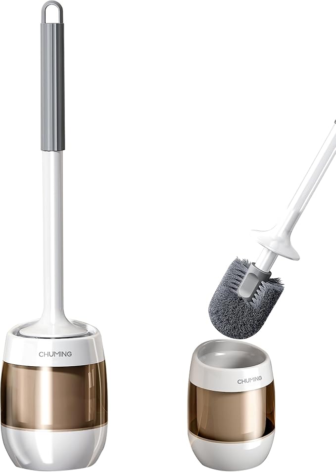 Toilet Brush and Holder Set, 2 Pack Wall-Mounted and Free-Standing Dual Use Toilet Scrubber with Half-Round Design, High-Density Bristle Head, Plastic Toilet Bowl Brush Cleaner for Bathroom