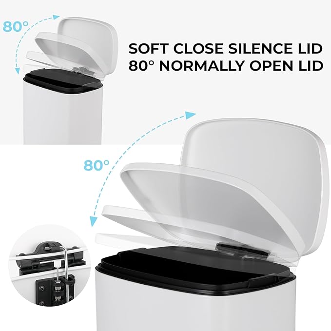 13.2 Gal Kitchen Trash Can, 50L Recycling or Garbage Bin, Brushed Stainless Steel Waste Basket, Soft&Quiet Close Dustbin, with Step-On Pedal, Removable Inner Bucket, for Home, Office, LIving Room