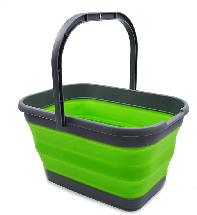 SAMMART 12L (3.1 Gallon) Collapsible Rectangular Handy Bucket (1, Dark Grey/Green)