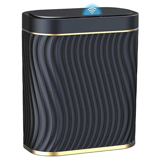 Bathroom Trash can with Automatic Touchless Lid, 2.6 Gallon Black Motion Sensor Small Garbage Can, Slim Waterproof Smart Trash Bin for Bedroom, Office, Living Room
