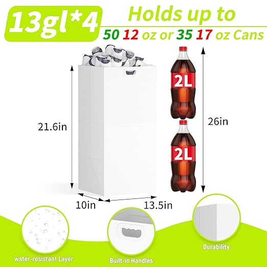 13 Gallon Disposable Trash Cans for Parties, 4 Pack Extra Large Portable Trash Can White Pop Up Trash Cans Bin, Recycle Collapsible Garbage Can Bins for Party Kitchen Camping Trash Can