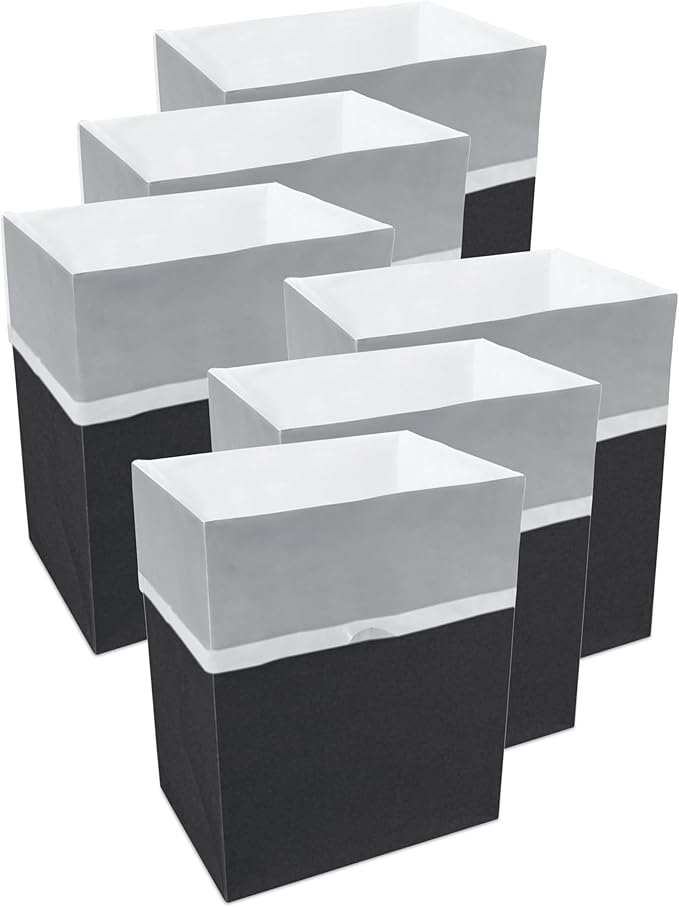 13 Gallon Disposable Trash Cans (6-Pack) with Fitted Trash Bags - Reusable Garbage and Recycling Bins for Parties, Events, and More (Black- 17" Height x 13.5" Width x 10" Depth)