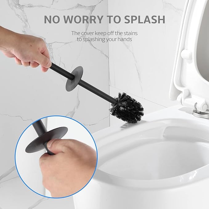 BGL Toilet Brush and Holder Set, Matte Black Freestanding for Bathroom Storage and Organization, Square Design Sturdy and Space Saving