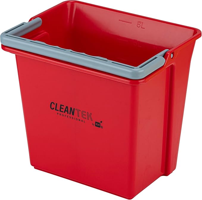 Restaurantware-Clean Tek Professional 6 Quart Cleaning Bucket, 1 Utility Pail with Handle - Heavy-Duty, Portable, Red Plastic Washing Pail, Perfect for Household, Outdoor, Car Wash and More
