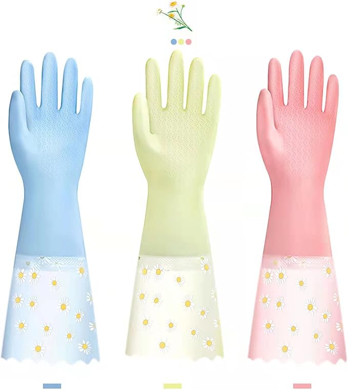 KAQ Dishwashing Gloves - 3 Pairs Reusable Non-Slip Rubber Kitchen Gardening Household Gloves