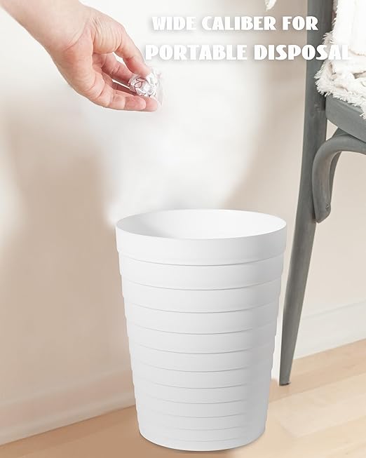 UUJOLY Small Bathroom Trash Can Wastebasket, Plastic Garbage Bin Container Basket for Bathrooms, Laundry Room, Kitchens, Offices, Kids Rooms, Dorms, White, 1.8 Gallon/3 Pack