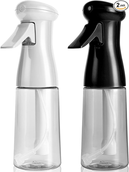 Spray Bottle For Hair, Continuous Mister Empty Spray Bottles, Ultra Fine Mist Water Sprayer for Hairstyling, Cleaning, Plants, Pets, Barbers, Salons, Essential Oil Scents - 2 Pack 6.8 OZ