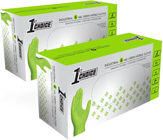 1st Choice 6 mil Orange and Green Nitrile Gloves, Disposable, Latex Free Raised Diamond Grip Mechanic Glove for Men and Women