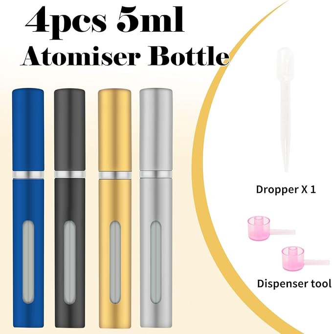 4pcs Mini Perfume Travel Bottle, Perfume Atomiser Refillable, 5ML Spray Bottles, Portable for Travel Holiday, Outdoor Activities and Business(Style 3)