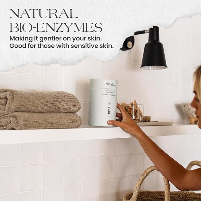 MNML Citrus Laundry Pods designed for Vitality & Wellbeing, Eco-Friendly Natural Laundry Detergent Pods for Sensitive Skin. No Waste, No Plastic, Natural Bio-Enzymes, Luxury Fragrance, 30ct Capsules