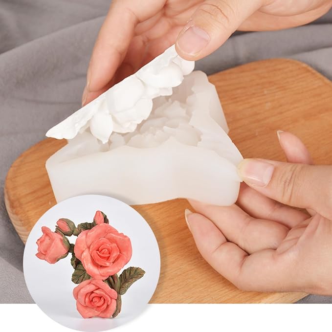 3D Flower Bouquet Candle Soap Silicone Molds Fondant Chocolate Candy Cake Decorating Mould Resin Clay Baking Pastry Tools (Rose)