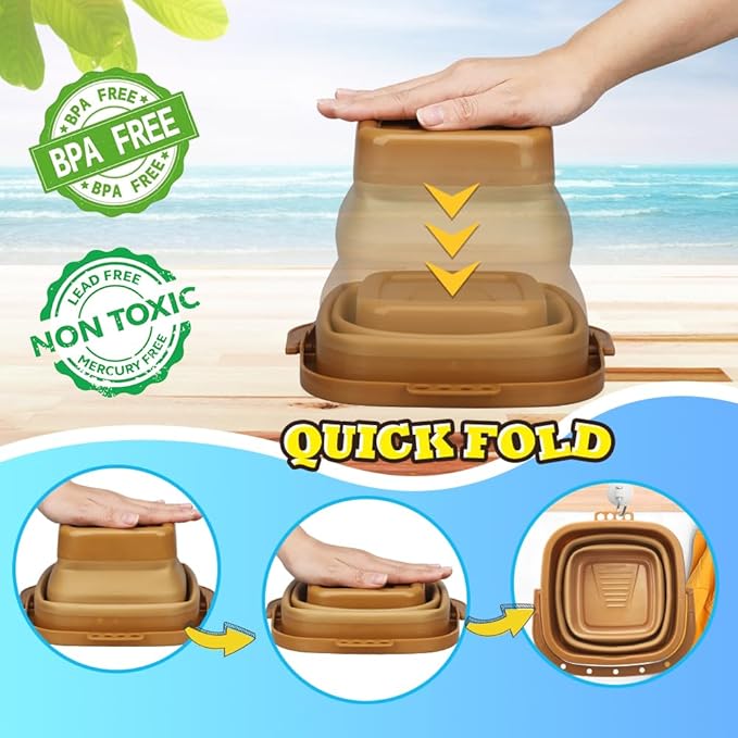 Dilabnba 3-Pack Collapsible Beach Buckets with Mesh Bag, Silicone Sand Water Pails for Kids, Easter Buckets, Portable Beach Toys for Travel, Camping, Fishing, Summer Fun