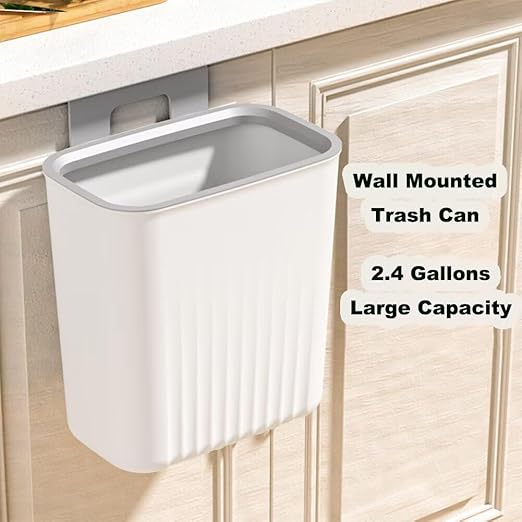 2.4 Gallon Kitchen Trash Can Compost Bin for Counter Top or Under Sink Large Capacity Garbage Can for Kitchen Bathroom Bedroom Laundry Room (White)