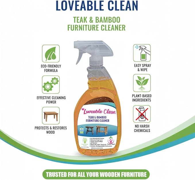EcoDecors Loveable 24oz Bottle Teak Oil Teak Cleaner Protective, Wood Restorer Eco Household Wood Furniture Cleaner Spray bottle For Hardwood Furniture – Certified EPA Safer Choice - 32 oz
