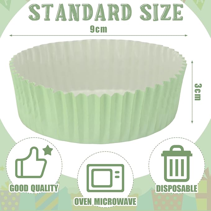 Uiifan Disposable Round Cupcake Liners Paper Baking Cups Wrappers Cupcake Paper Microwave Oven Safe Bakeware Mold for Snacks Cakes(Green,150 Pcs)