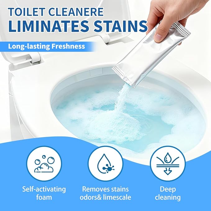 Toilet Cleaner - Toilet Bowl Cleaner Powder, Self Activating Powder for Toilets Bowls Cleaning, Powerful Foaming,Deep Cleaning,Eliminates Odors (6 Bags Each 30g)