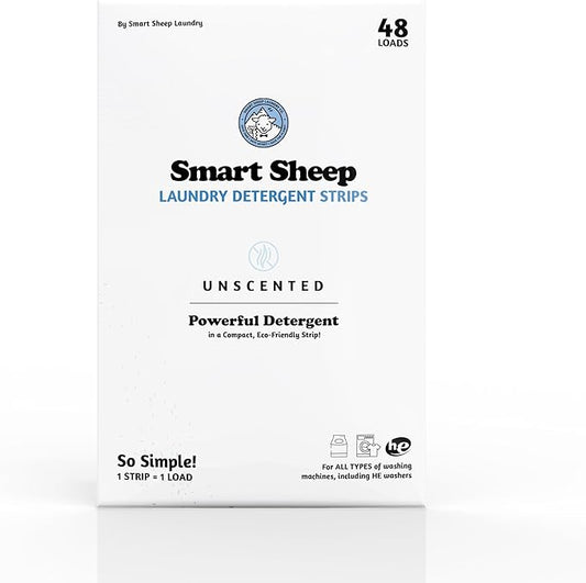 Smart Sheep - Laundry Strips - Laundry Detergent Strips - Detergent Strips for Sensitive Skin - Convenient Eco Friendly & Plastic Free - Perfect for Travel & Camping (48 Count (Pack of 1), Unscented)