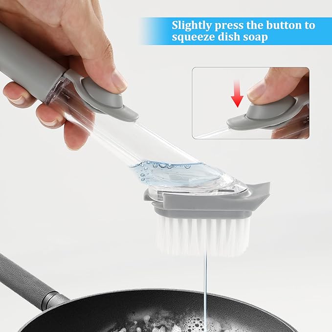 Dish Brush with Soap Dispenser Set, 3 PCS Soap Dispensing Dish Brush with 2 Sponges, Can Be Used to Wash Dishes Pots Pans Plates Cutting Boards Sinks Kitchen Utensils