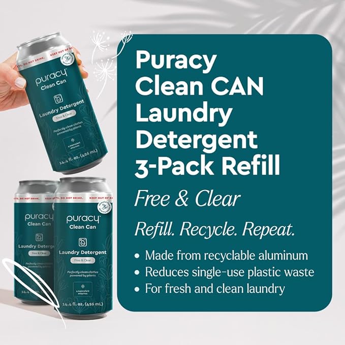 Puracy Liquid Laundry Detergent Clean Can Refill - Enzyme-Powered Liquid Laundry Detergent Concentrate, Natural Laundry Detergent Seen on TikTok, Non-Toxic (Free & Clear, 14.4 fl)