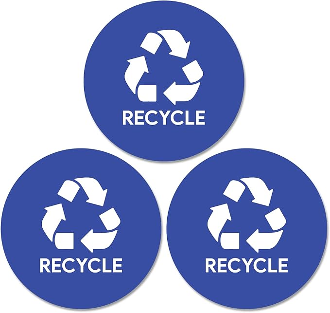 Sutter Signs 3pk Recycle Stickers for Trash Bins | 4" Weatherproof Waste Management Label Sign Decals for Garbage Cans, Outside Waste, and Recycling Bins
