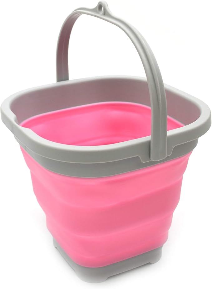 SAMMART 2.6L (0.68 Gallon) Super Mini Sqare Collapsible Plastic Bucket - Foldable Square Tub - Portable Fishing Water Pail - Space Saving Outdoor Waterpot (1, Pink)