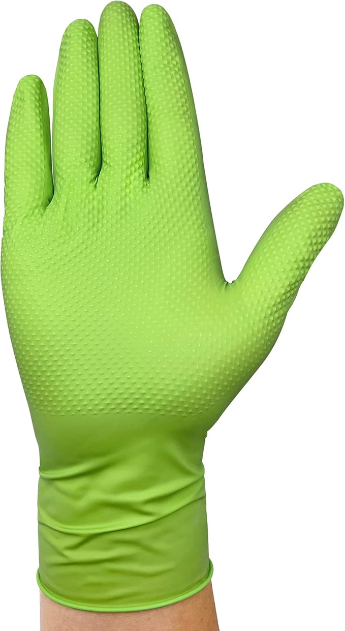 TitanFlex Heavy Duty Green Industrial Nitrile Gloves with Raised Diamond Texture, 8-mil, Latex Free, Powder Free