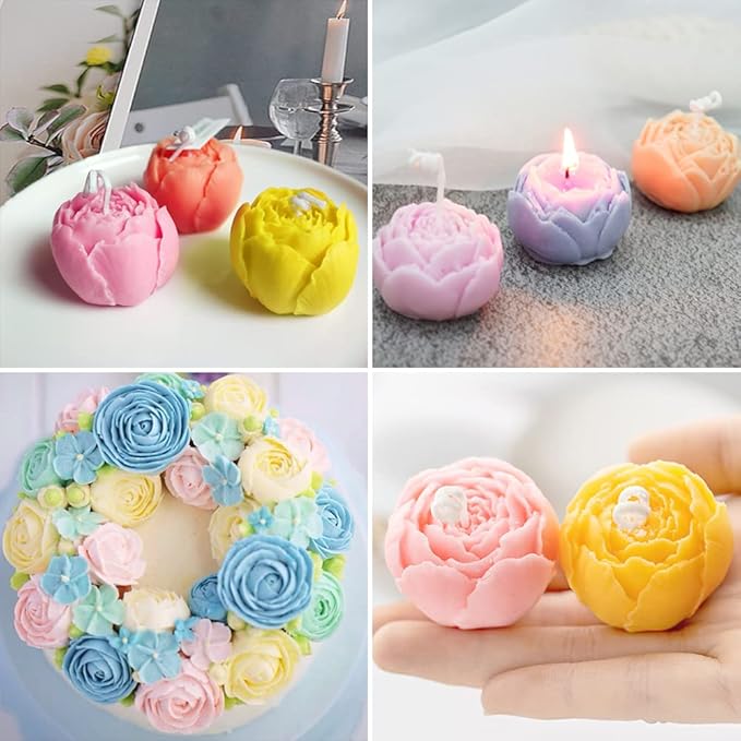 6 Pcs Flower Silicone Molds Set, FAURAPMNG Bloom 3D Rose Flower Fondant Silicone Molds for Soap Candle Making, Cake Flower Molds for Chocolate Candy Pastry Dessert