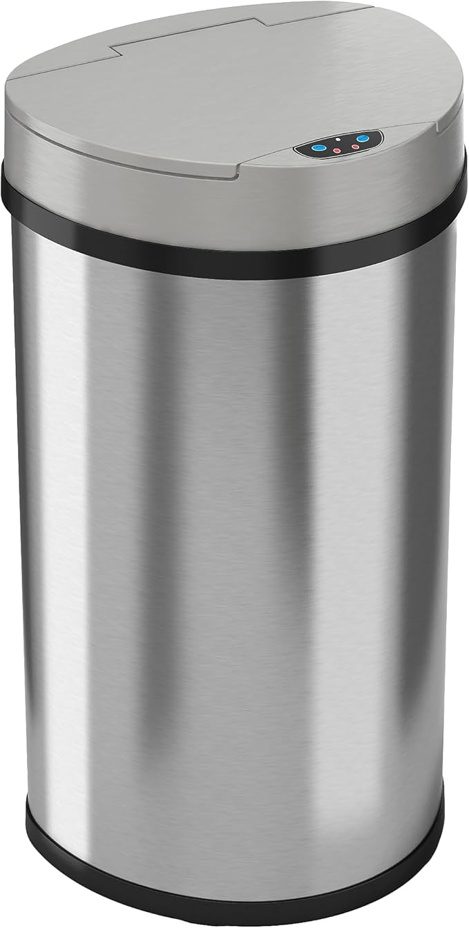 iTouchless 50 Liter / 13 Gallon Kitchen Trash Can with Lid & Odor Filter – Motion Sensor Semi-Round Stainless Steel Garbage Bin for Home, Office, or Garage – Slim, Wide Opening Large Capacity Design
