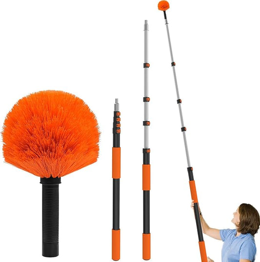 Buyplus 26FT Reach Cobweb Duster, Outdoor Spider Web Cleaner Brush with Professional 5-20FT Extension Pole, Non-Shedding Fluffy Bristles, Suitable for Ceiling and Corner Dusters for Indoor and Outdoor
