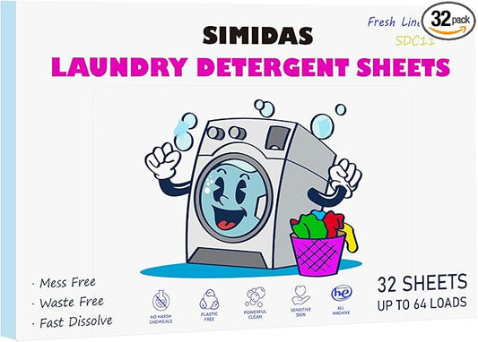 Heavy Duty Laundry Detergent Sheets, Fresh Linen Scent | 32ct Up to 64 Loads,Ultra-Concentrated New Formula | Eco-Friendly | Recyclable Packaging | Stain Fighting-Hypoallergenic Laundry Sheets