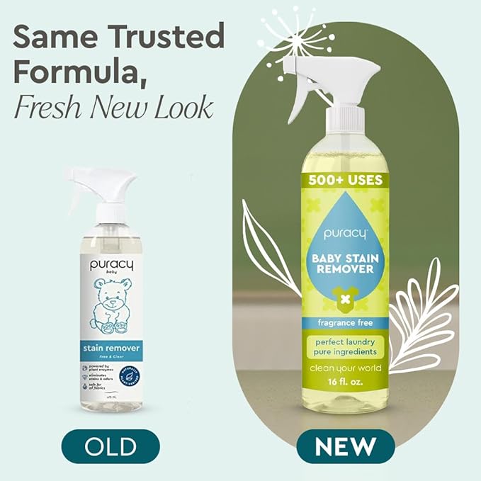 Puracy Stain Remover for Baby Clothes and Cloth Diapers, Newborn Baby Essentials Must Haves, Enzyme-Based Laundry Spray, Natural Spot and Odor Cleaner, 16 Oz