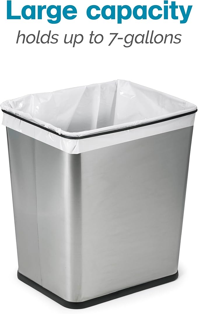 Polder 7 Gallon, Undersink, No Skid Rubber Base, Brushed Stainless Finish Trash Can, 13.5” x 11” x 15.25”H