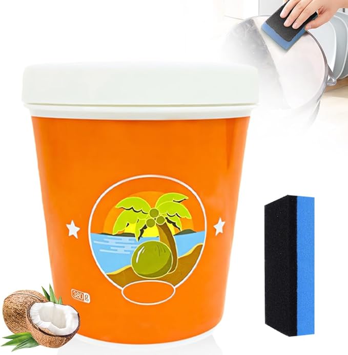 13.4oz Multi-Purpose Coconut Oil Cleaning & Polishing Paste for Kitchen Oil Stains, All-Purpose Household Cleaners Set with Spone, Effective Stainless Steel Cookware Cooktop Cleaner Removes Stains