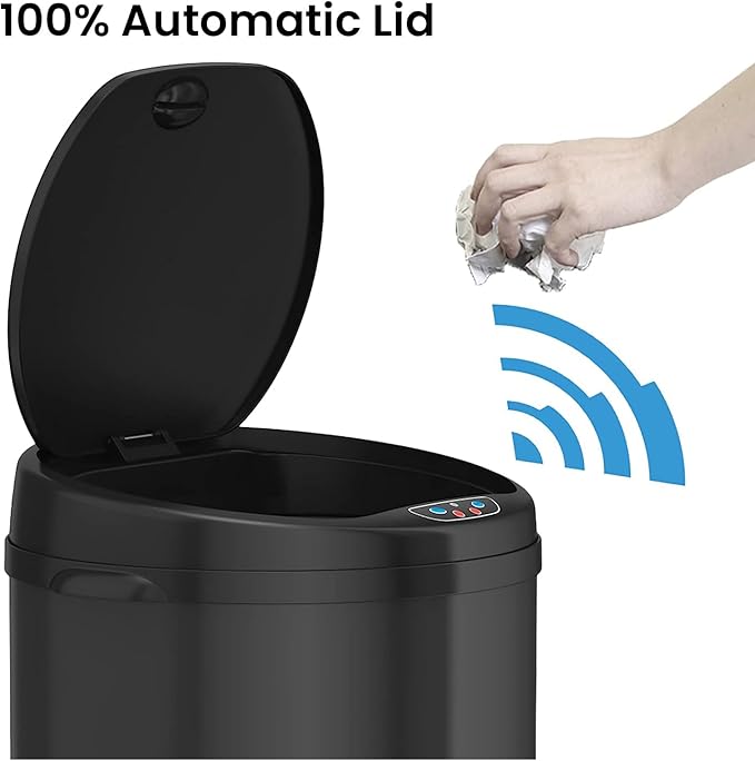 iTouchless 50 Liter / 13 Gallon Sensor Kitchen Trash Can with Odor Filter – Slim Round Black Stainless Steel Automatic Garbage Recycling Bin for Home, Office, Business, Garage