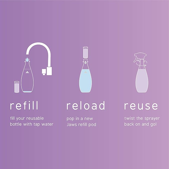 JAWS Cleaner Shower Cleaner Bottle with 2 Refill Pods. Refillable Cleaning Supplies.