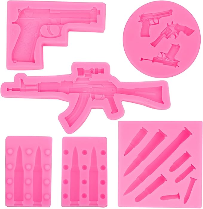 Gun Bullet Silicone Molds Pistol Fondant Mold 3D Machine Gun Molds For Cake Decorating Candy Chocolate Cupcake Topper Decor Tools DIY Polymer Clay, Desserts, Crafting Projects, Jewelry Making(6 Pcs)