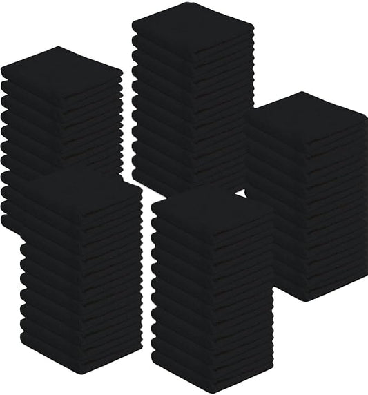 ZUPERIA 100% Cotton Terry Towels Cleaning Cloths, Pack of 50 (12" x 12") Multipurpose, Highly Absorbent, Reusable Cotton Rags, Bar Towels & Cleaning Rags for Everyday Usage (Black)