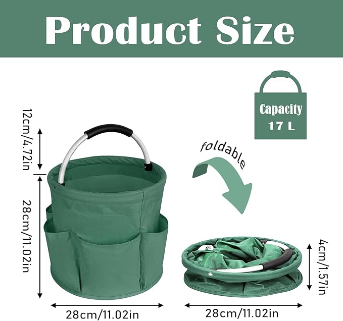 17L Cleaning Caddy with Handle, Garden Tool Organizers Bag, Cleaning Bucket Organiser, Foldable Gardening Bags Multi Pocket, Green