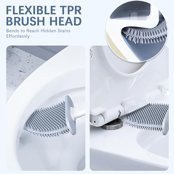 RV Silicone Toilet Brush with TPR Bristles & Detachable ABS Handle Set, Landing & Wall Mountable Toilet Bowl Brush for Space-Saving RV Bathrooms Flexible 360°Deep Cleaners Brushes (Gray)