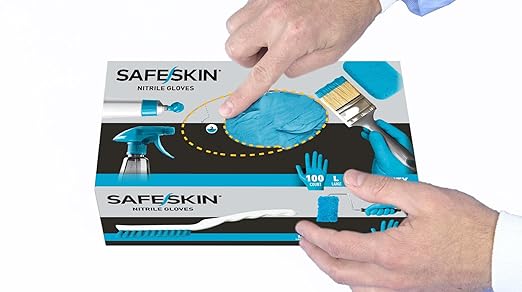 SAFESKIN Nitrile Disposable Gloves, Medium Duty, Large Size, Powder-Free - For Food Handling, First Aid, Cleaning, Gardening, Crafting - Exam Gloves, 100-Count