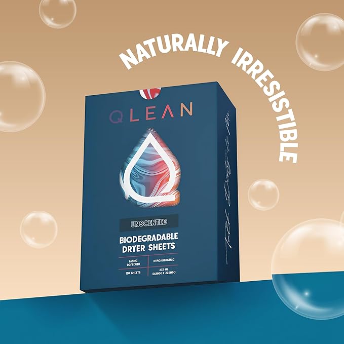 QLEAN Dryer Sheets | Natural Fabric Softener & Removes Static Cling | Vegan Laundry Softener | Soft, Fresh Laundry, Perfect for Clothes and Beddings, Unscented - 120 Loads