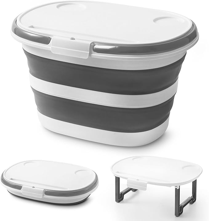 Collapsible Bucket, Upgraded 16L (4.2 Gallon) Collapsible Mop Bucket with Multi-Functional Lid, Foldable Portable Camping Beach Sand Water Pot Pail Space Saving Square, Car Washing Bucket