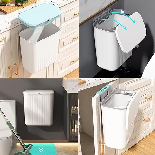 2.4 Gallon Kitchen Trash Can with Lid Compost Bin for Counter Top or Under Sink Large Capacity Garbage Can for Kitchen Bathroom Bedroom Laundry Room (White)