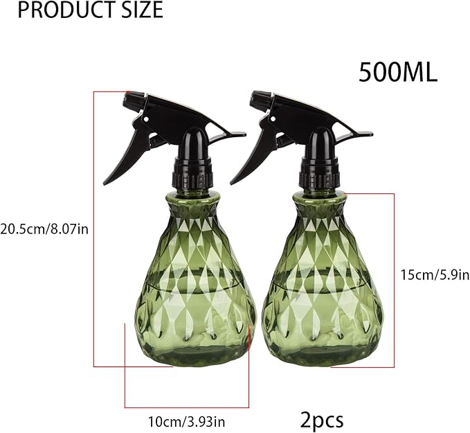 2 Pcs Spray Bottles, 500 ml/17 oz Empty Water Spray Bottles, Plastic Reusable Adjustable Mist Sprayer Squirt Bottles Containers Refillable for Cleaning Solutions, Gardening, Plants (Green)