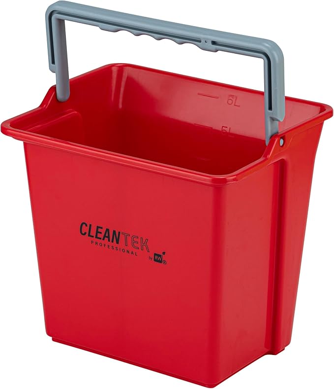 Restaurantware-Clean Tek Professional 6 Quart Cleaning Bucket, 1 Utility Pail with Handle - Heavy-Duty, Portable, Red Plastic Washing Pail, Perfect for Household, Outdoor, Car Wash and More