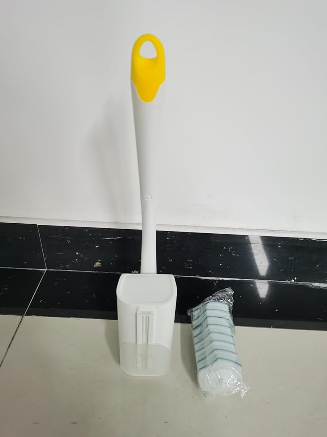 JEHONN Disposable Toilet Brush with 40PCS Wand Cleaner Refills, Wall Mounted Toilet Bowl Brush Holder Set, Bathroom Cleaning System for Sink Bathtub Wash Basin (Yellow)