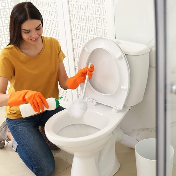 Zhehao 80 Pcs Toilet Bowl Brush Soft Swab Toilet Bowl Bulk White Reusable Long Plastic Handled Cleaners Scrubber Mop with Silk Cotton for Home Bathroom, 15 x 3 Inch, Without Cone Cup